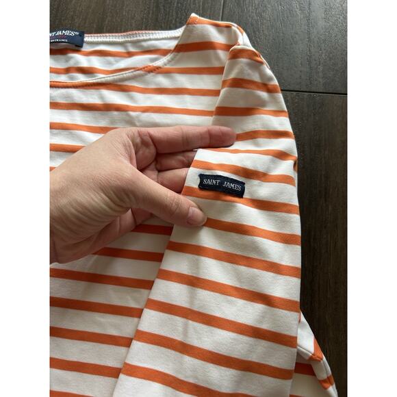 Saint James L'Atelier Women's Orange And White Striped Designer Blouse Small - Picture 4 of 12
